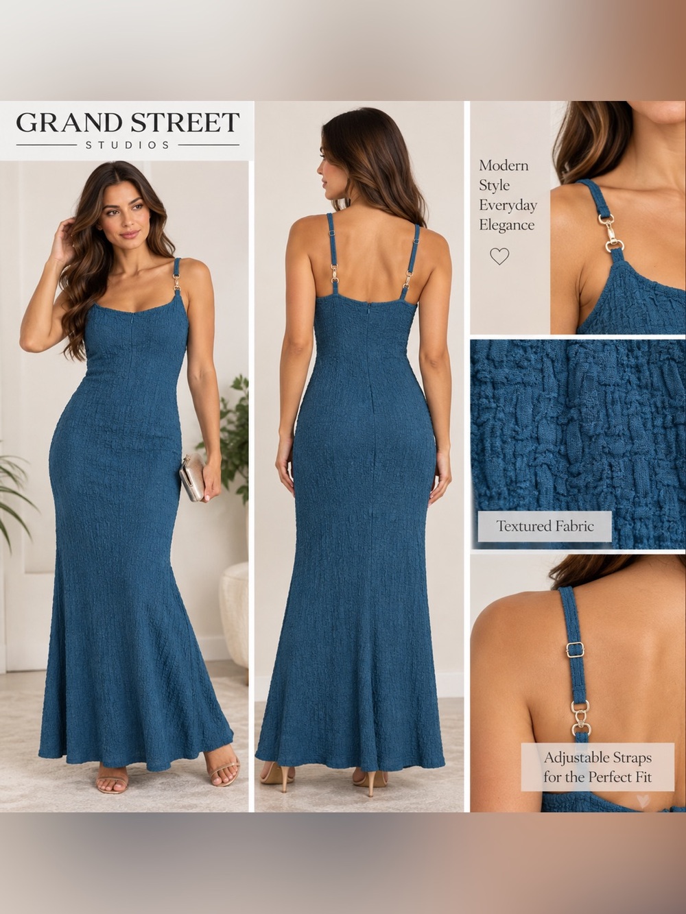 Grand Street Studios Blue Textured Maxi Dress Size M NWT